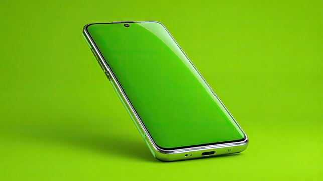 Vibrant Green Smartphone on a Bright Green Background Showcasing Modern Design and Technology