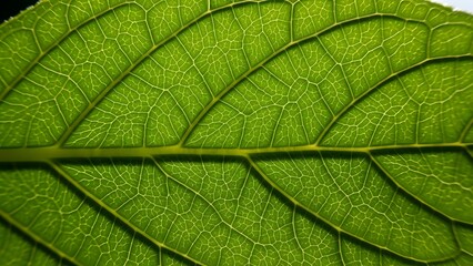 Close up of green leaf showing veins and cell structure details