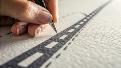 personal vision road concept. Drawing a creative road design with a pencil on textured paper.