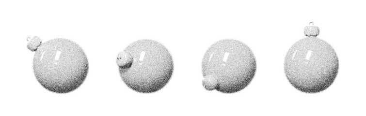Dotted grainy Christmas holiday balls. Vector collection of holiday balls with rough noisy sand dotted texture isolated on white background. Decorative elements with stipple effect.