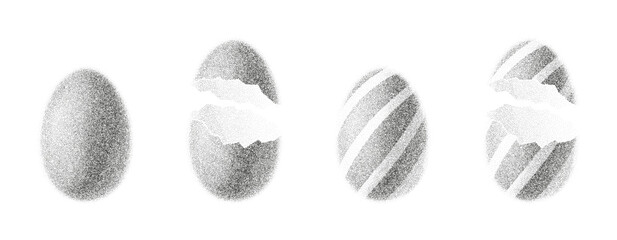 Dotted Grainy Easter Eggs. Vector Easter eggs with gritty texture and holiday pattern. Cracked egg with rough noisy sand dotted texture.