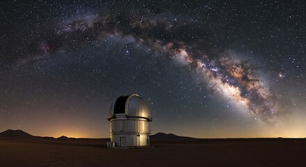 Observation dome under the majestic Milky Way, showcasing scientific exploration & astronomical wonder