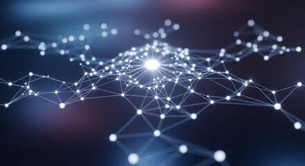 Abstract global network connections with glowing central hub, data stream