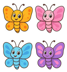 set of funny cartoon butterflies