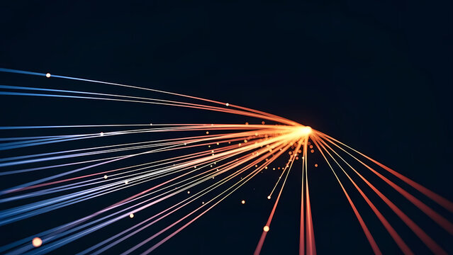 Abstract illustration of light trails with a bright central point, creating a dynamic visual effect against a dark background.