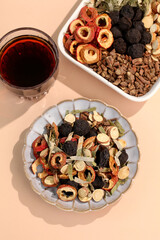 Ancient Chinese Herbal Tea Ingredients with Sour Plum Soup for Summer Heat Relief and Traditional Medicine