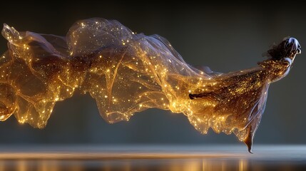 Modern Golden Background with Glowing Waves and Blurred Patterns