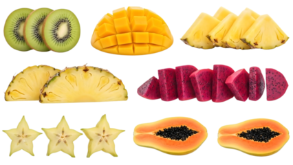 A vibrant and fresh assortment of exotic and tropical fruits, perfect for healthy eating and culinary inspiration