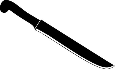 Clean silhouette vector of a long kitchen knife for culinary tools, cooking graphics, food preparation icons, and utensil illustrations. Simple black shape isolated on white background.