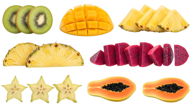 A vibrant and fresh assortment of exotic and tropical fruits, perfect for healthy eating and culinary inspiration - Powered by Adobe