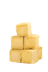 Fresh Golden Tofu Cubes Stacked for Cooking - Protein Rich Vegetarian Food Ingredient