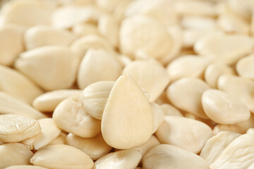 Peeled Sliced Blanched Almonds Close-up Food Photography Background