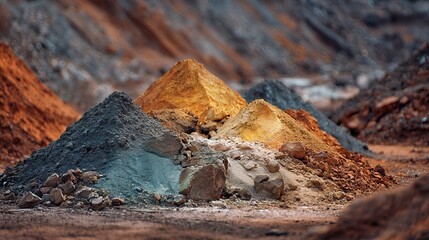 Discover vibrant earth tones in this captivating quarry landscape perfect for geological studies or industrial design projects and eco friendly campaign