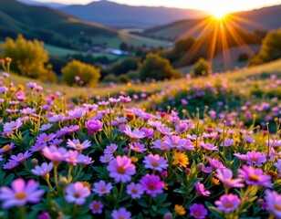 Obraz premium Sunrise Wildflower Meadow Vibrant Impressionist Style