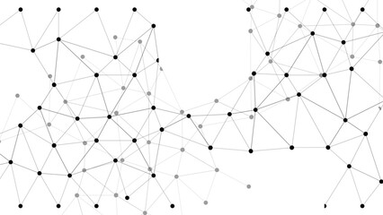 Abstract Minimalist White Tech Background with Black Node Connections forming a Geometric Digital Network, ideal for Data Flow, Neural Mesh, Communication Tech, Business & Web Design.