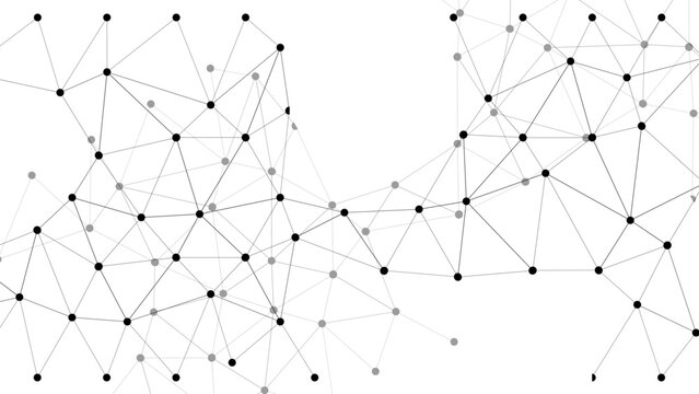 Abstract Minimalist White Tech Background with Black Node Connections forming a Geometric Digital Network, ideal for Data Flow, Neural Mesh, Communication Tech, Business & Web Design.