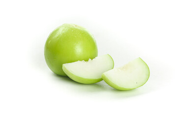 Fresh Green Taiwan Milk Apple with Slices on White Background