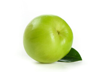 Fresh Green Taiwan Guifei Jujube Fruit with Leaf on White Background