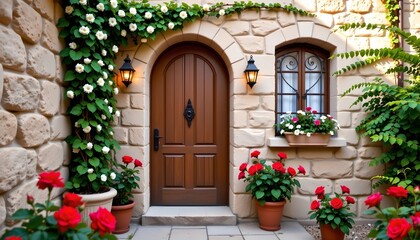 Fototapeta premium Charming Rustic Courtyard Entrance Bright Daylight