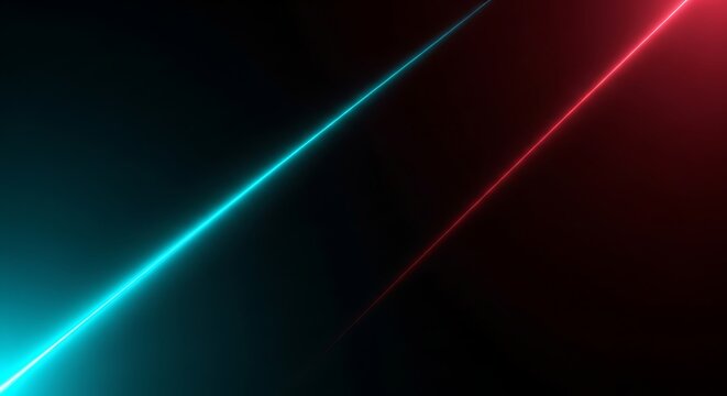 Abstract diagonal neon light streaks in vibrant cyan and red against a deep black background creating a futuristic and energetic visual effect