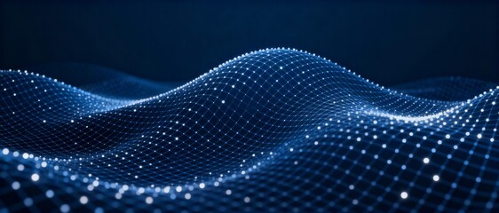 blue dotted wave mesh abstract big data and ai background