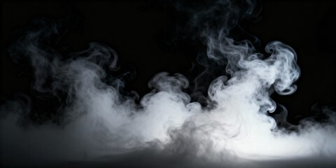 white fog and smoke effect isolated on black for mystery and halloween theme