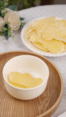 Crystallized Ginger Slices in White Bowl - Traditional Sweet Preserved Confection