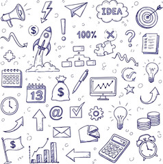 Doodle Collection of Business and Idea Icons startup