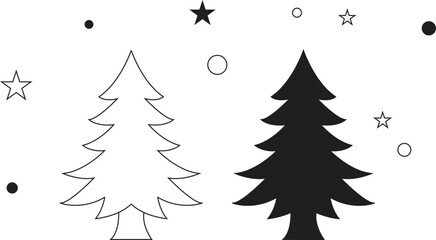 Christmas Tree Vector Icons: Outline and Silhouette Styles