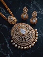 Antique Gold Kundan Necklace Set.