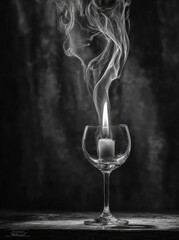 Candlelight in a Wine Glass with Smoke.