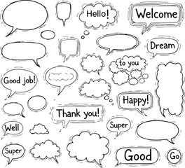 Hand drawn speech bubbles and text elements message