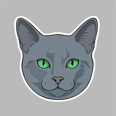 Obraz premium Vector illustration of gray cat face with bright green eyes