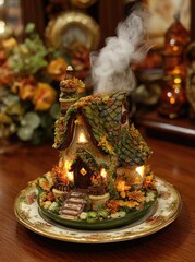 Charming Autumn Cottage with Warm Glow and Smoke.