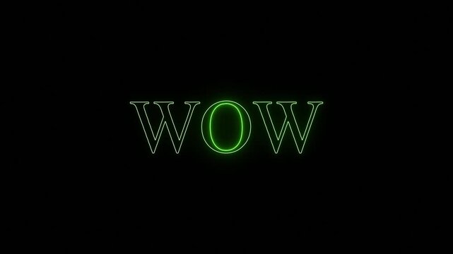 Neon Glowing Wow Nice Announcement neon portrait shocked sign smile style surprise, symbol text, black background.
