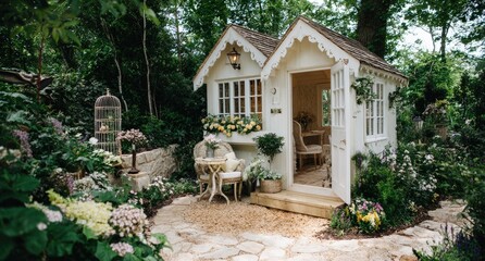 Charming White Garden Shed Retreat.