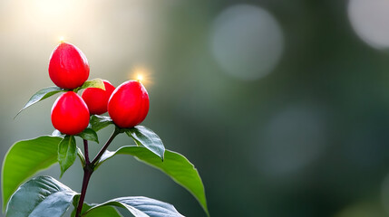 Vibrant red chilies glowing with natural light on a lush green plant create a captivating and fresh organic feel perfect for food blogs and farm-to-table promotions
