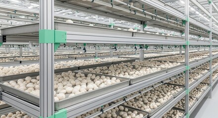 A close perspective of mushroom cultivation and indoor growing trays