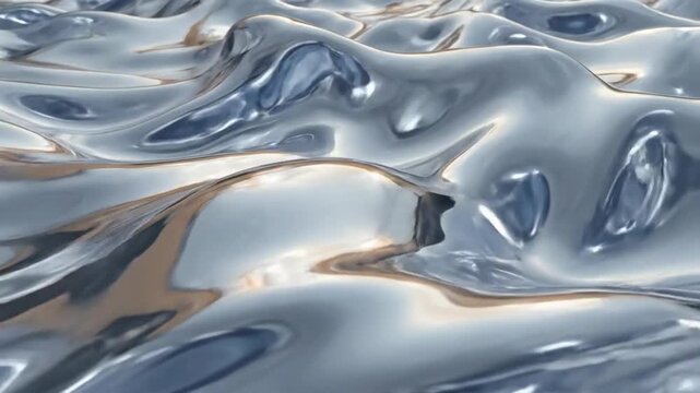 The image depicts a close-up of a fluid, rippling, and reflective surface, likely water or a metallic liquid. The surface has a smooth, glossy texture with subtle variations in color and light.