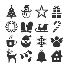 Christmas Icon Set. Vector Design Pack Isolated on White Background. Grunge Stamp Vector Illustration.