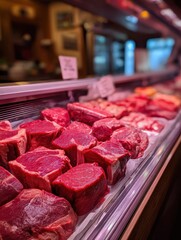 fresh raw red meat at the butcher no logos no brands ar 34