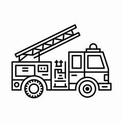 firetruck, ladder, engine, rescue, emergency, vehicle, firefighter, safety, response, truck, outline, illustration, drawing, icon, apparatus, equipment, transport, brigade, alarm, station, crew, servi