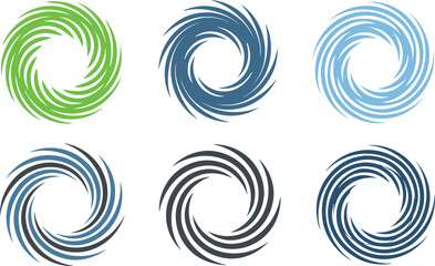 Spiral Pattern Illustration Featuring Six Circular Vortex Designs with Color and Texture Variations for Abstract and Visual Concepts