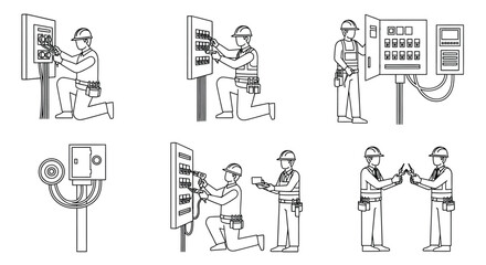 Electrical work illustrations lineman installing repairing and maintaining power systems