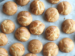 top view baked choux pastry