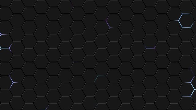 Moving hexagons and opening light on background backdrop. Simple elegant universal minimal 3d wallpaper BG abstract geometric hexagonal