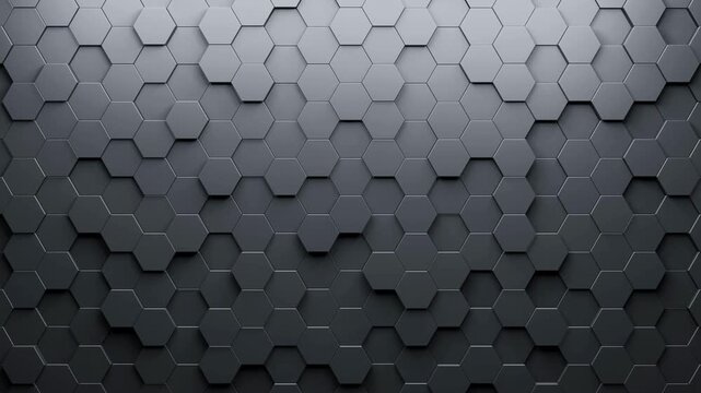 Black hexagonal geometric background. Seamless loop 3D render animation white. 4k uhd, pattern epic science and movie background cyberpunk