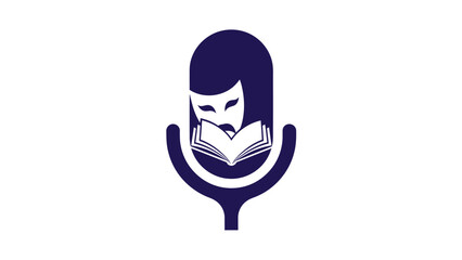 Podcast mic with neutral theatrical mask and book