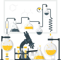 Chemistry Laboratory Illustration Scientific Research, Equipment, and Experimentation