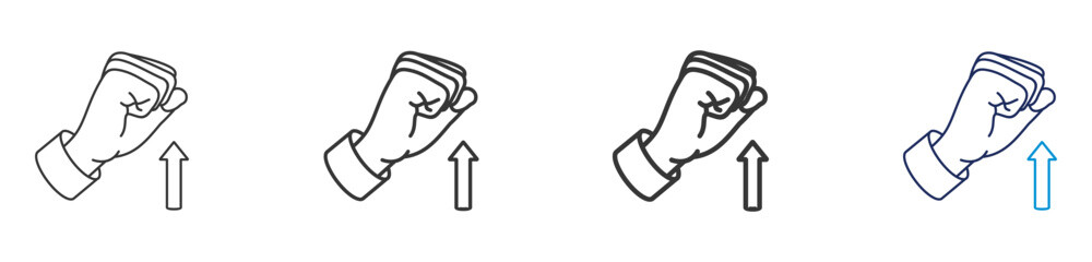 A collection of illustration motivation icons that shape the future with various line styles, thicknesses and colors on a white background.